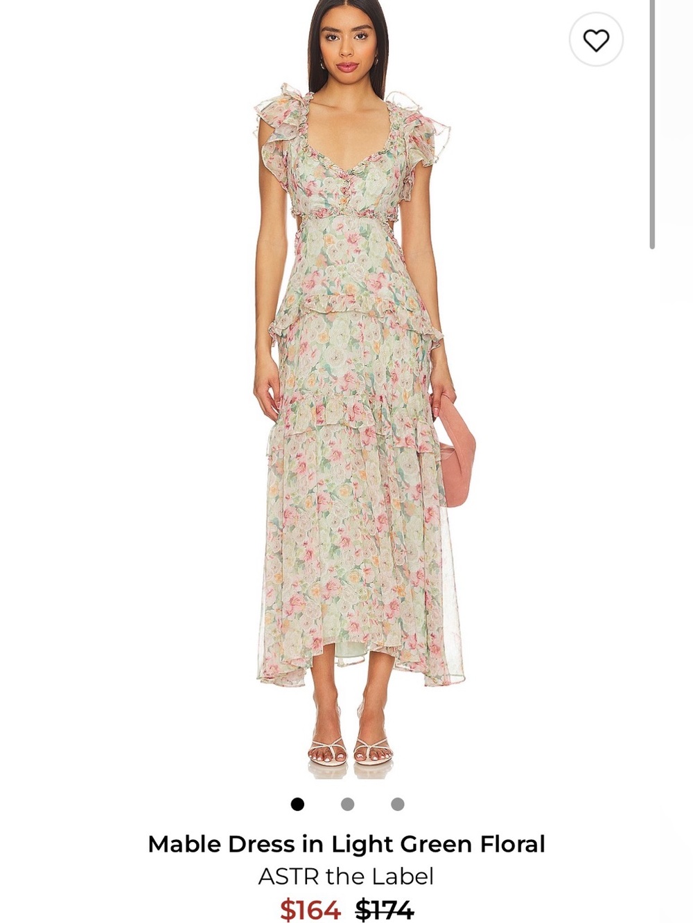 ASTR The label Mable Floral Ruffle Tiered Maxi Dress Pastel Pink/Green M - Picture 4 of 4